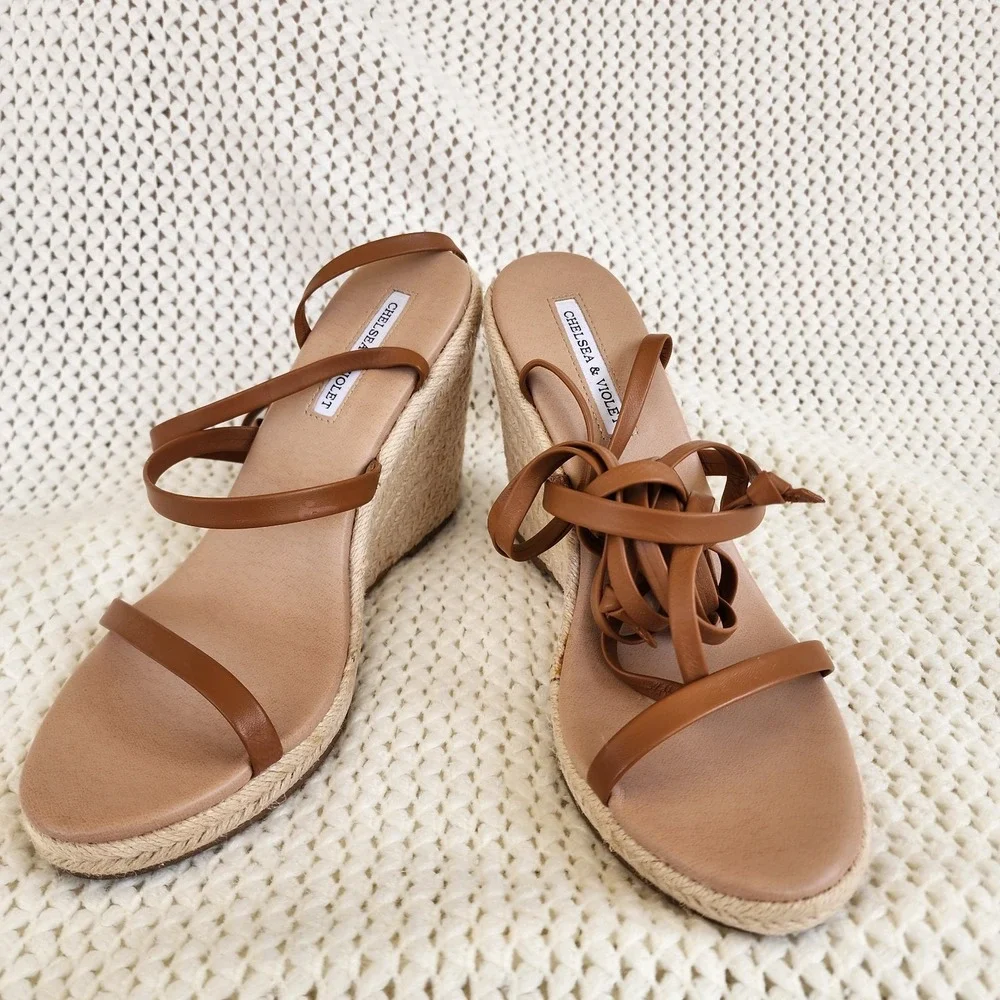 Chelsea and Violet Mariah Brown‎ Wrap Espadrille Sandals Women's Size9
